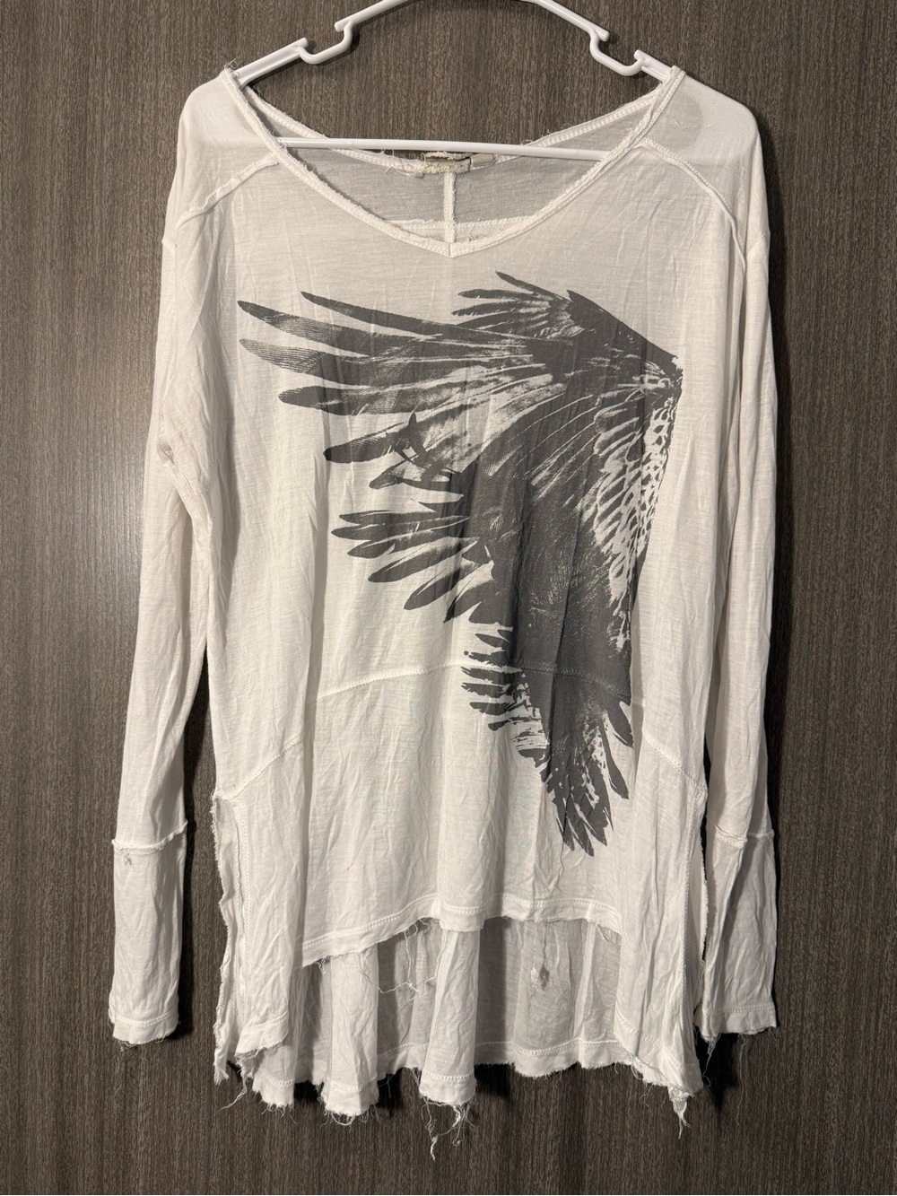 Z Supply White Long Sleeve Tee with Gray Wing Graphic